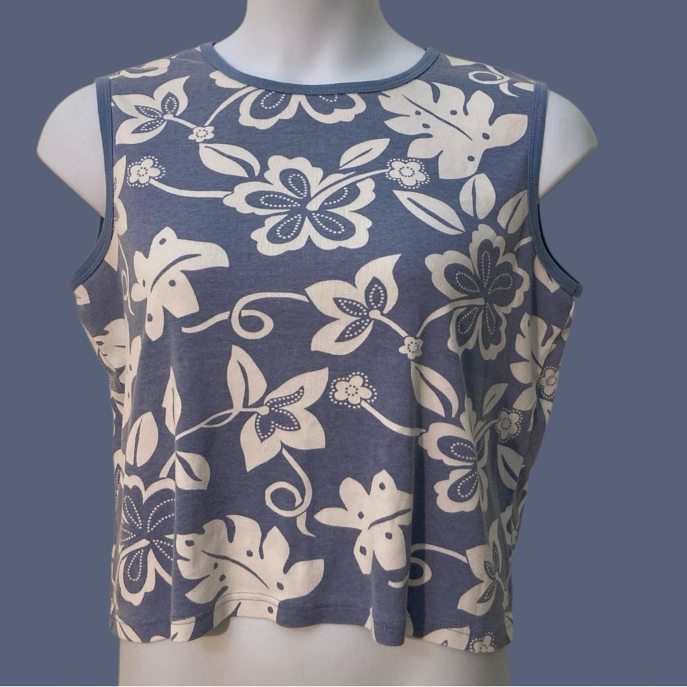 Mountain Lake | Blue and White Crop Tank Top